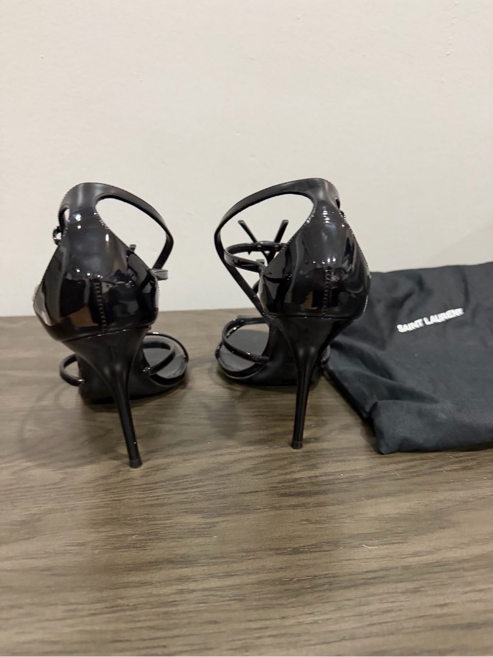 Saint Laurent Black Patent Leather Strappy Stiletto Sandals - Picture 4 of 7
